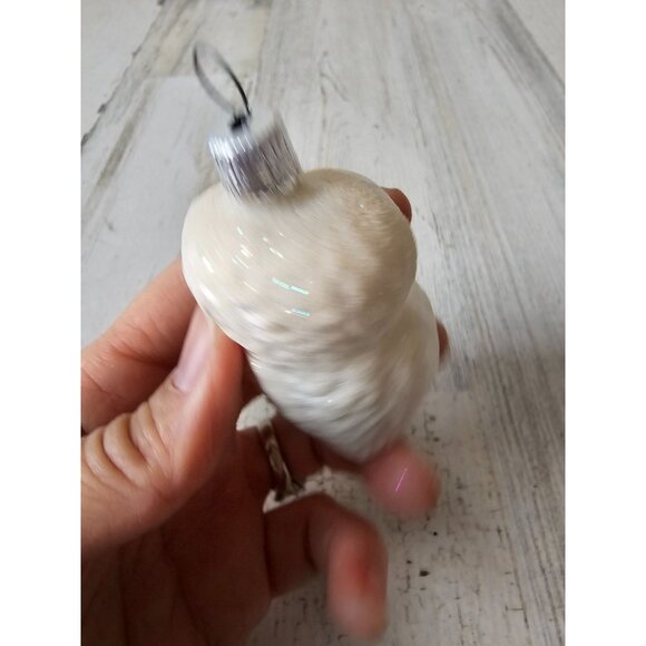 Glass glitter owl bird ornament flocked Xmas tree white sparkle - Picture 5 of 8